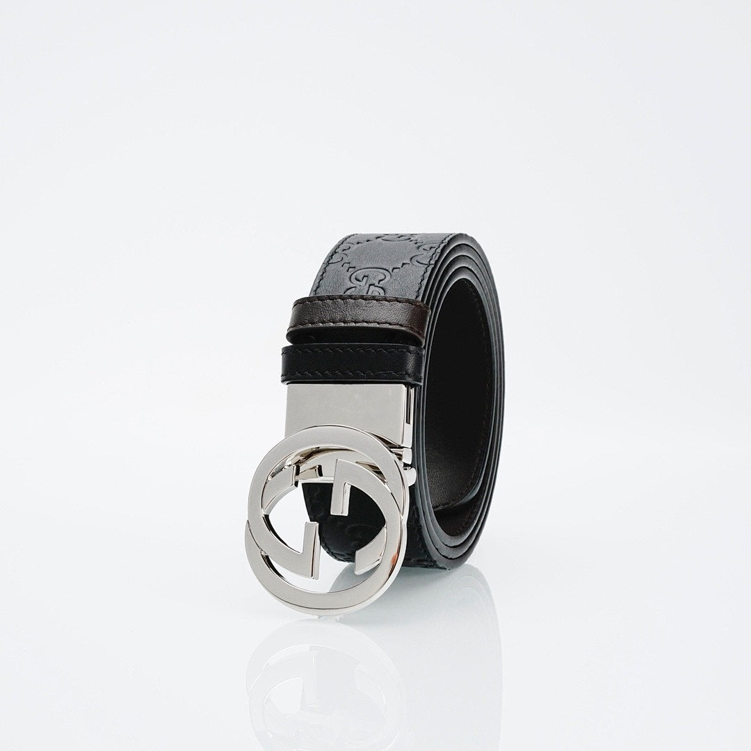 GG Reversible Leather Belt with Silver Buckle