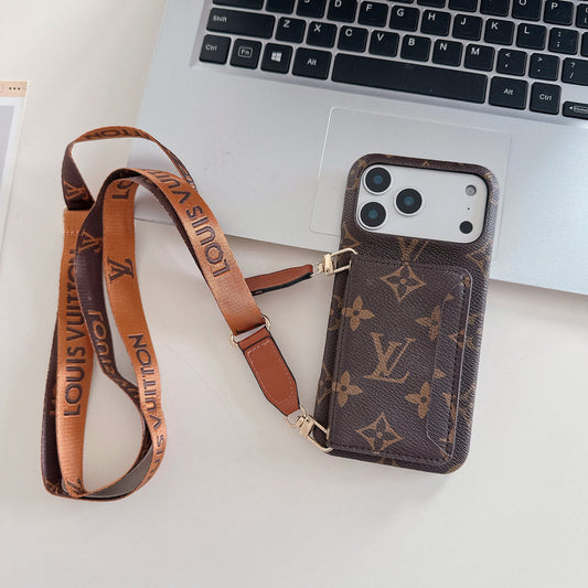 Brown Leather Monogram iPhone Crossbody iPhone Case
