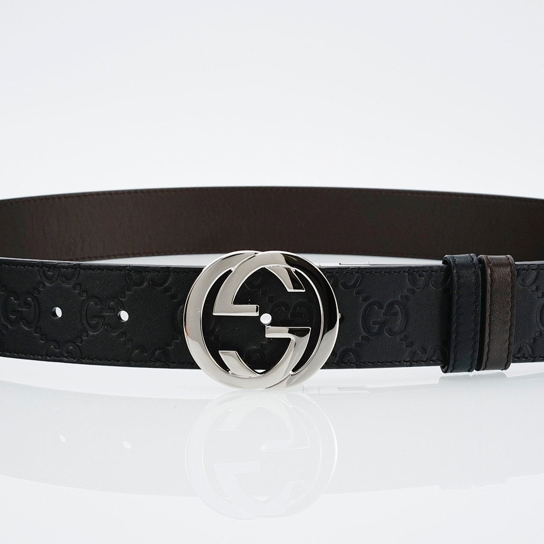 GG Reversible Leather Belt with Silver Buckle