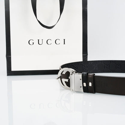 GG Reversible Leather Belt with Silver Buckle