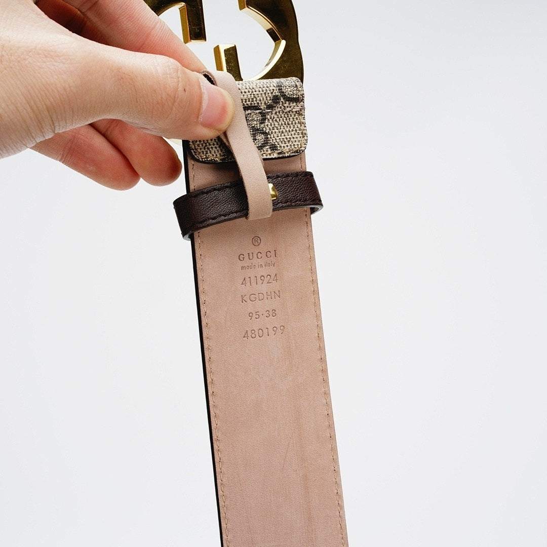 GG Reversible Leather Belt with Gold Buckle