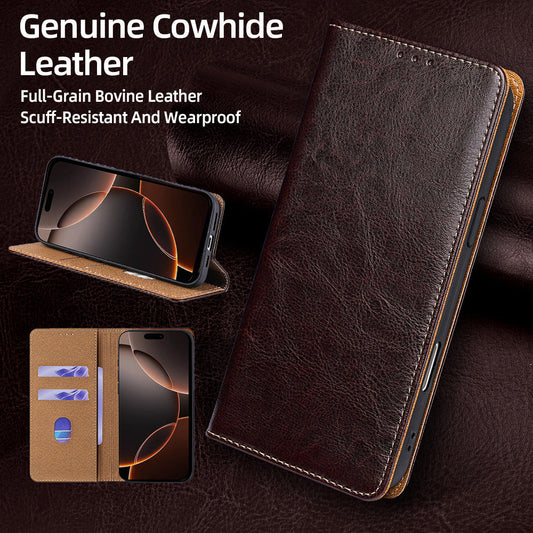 Genuine Full-Grain Cowhide Leather Wallet Phone Case