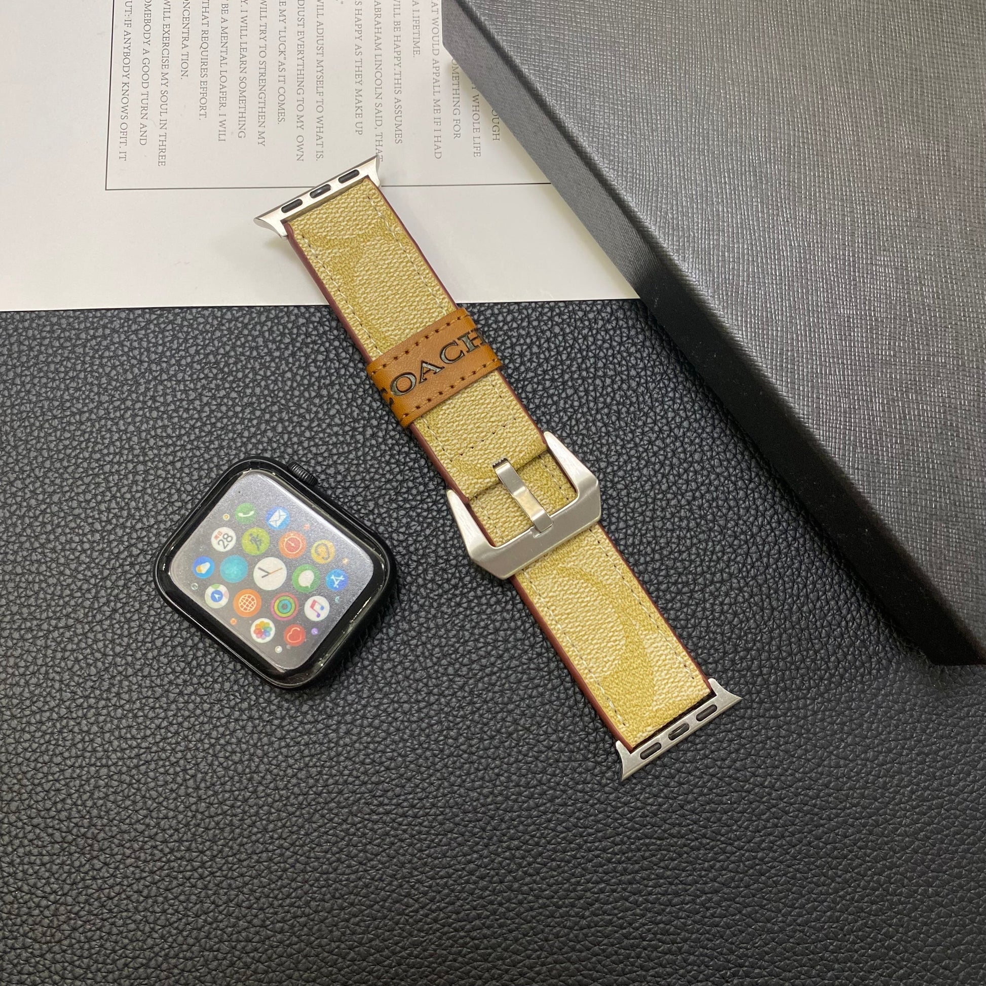 Leather Classic Apple Watch Band Coffee-YHK244221710