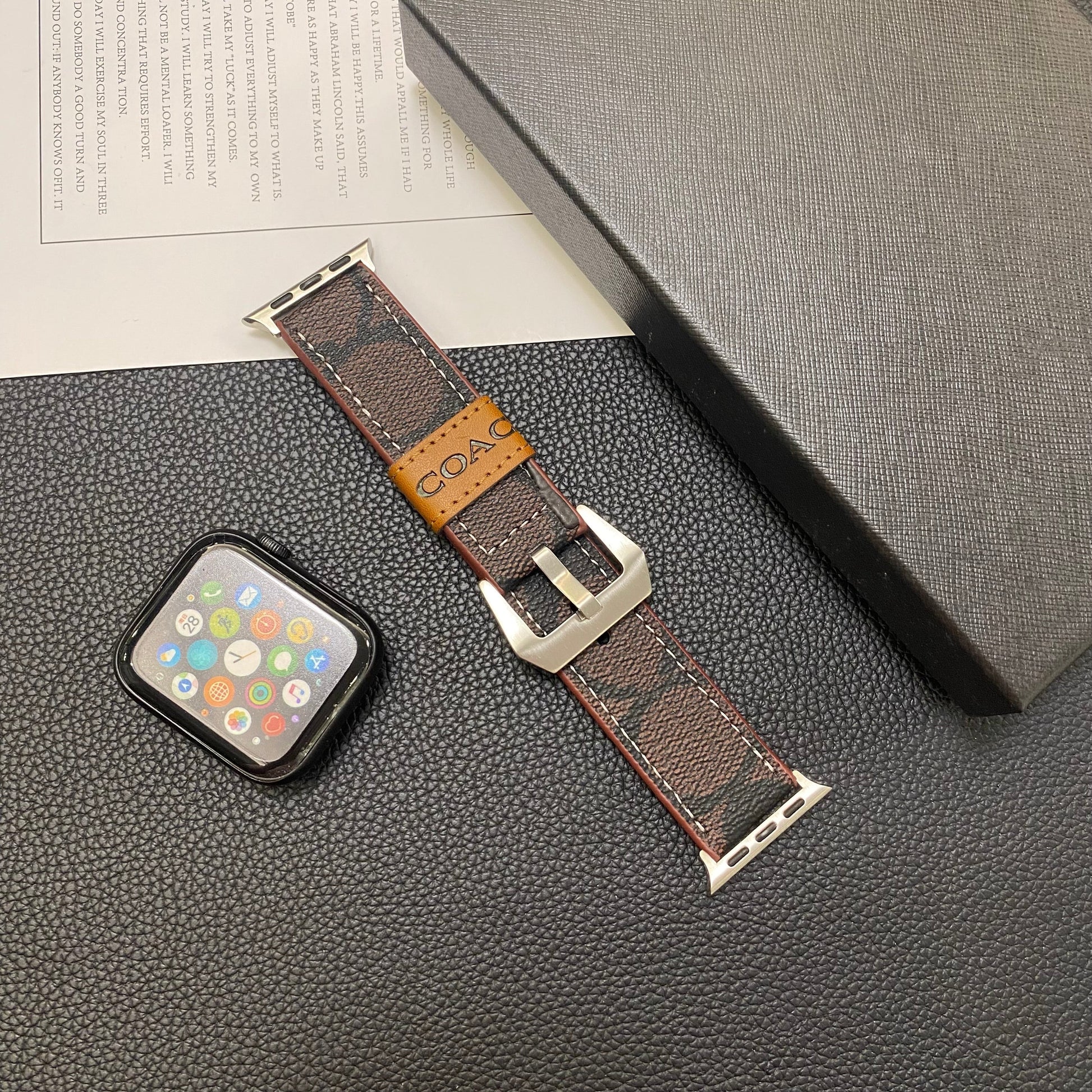 Leather Classic Apple Watch Band Dark brown-YHK244221710