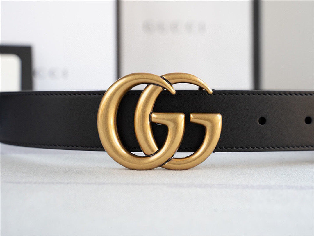 GG New Gold-Buckle Leather Belts for Men and Women