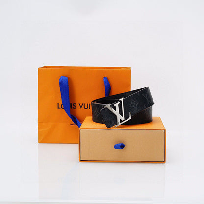 Luxury Black Monogram Belt with Silver Buckle