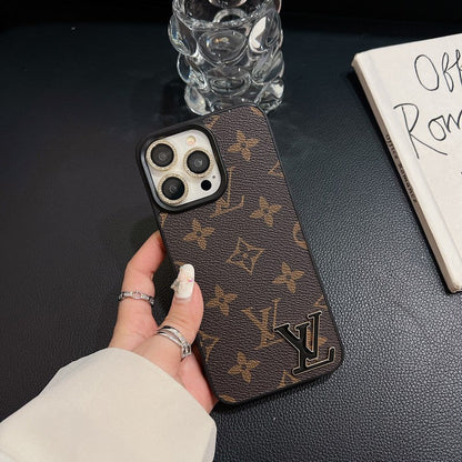 Luxury Black Logo Leather iPhone Case