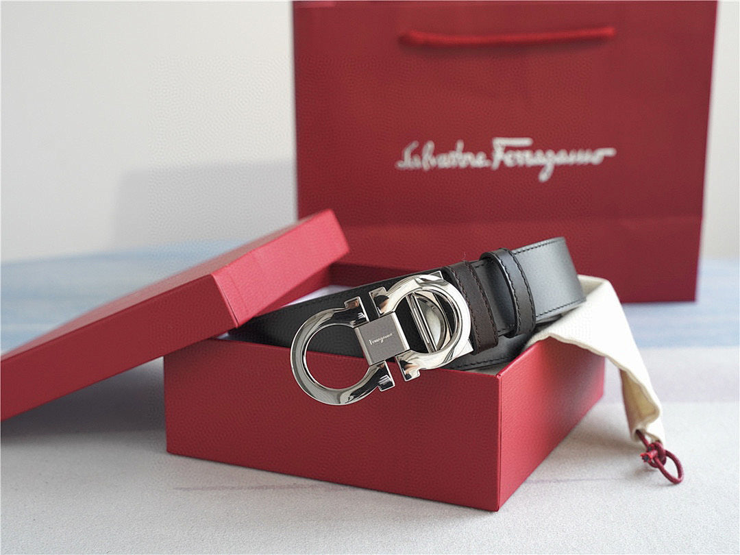 Classic Silver-Buckle Leather Belt