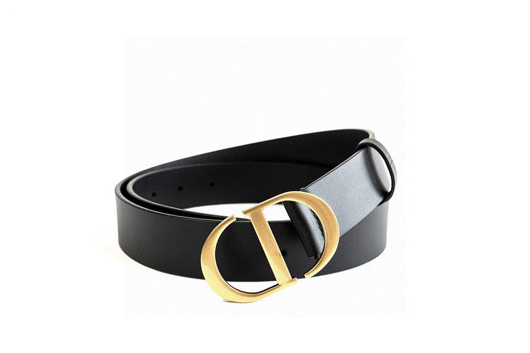 CD Black Calfskin Belt with Gold Buckle