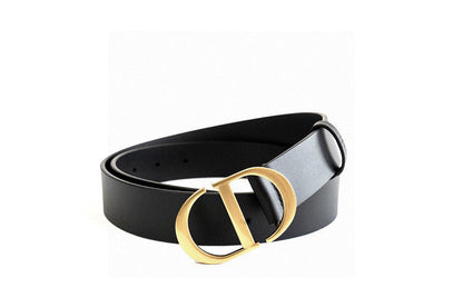 CD Black Calfskin Belt with Gold Buckle