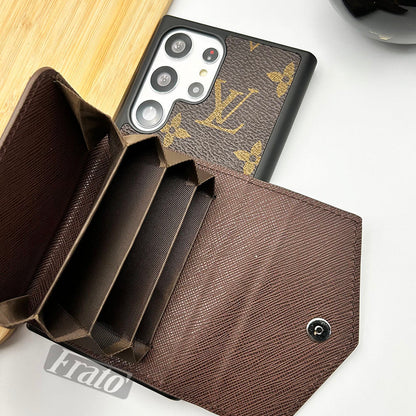 Luxury Brand Leather Wallet Card Holder Case For Samsung Galaxy S25/24/23 Series
