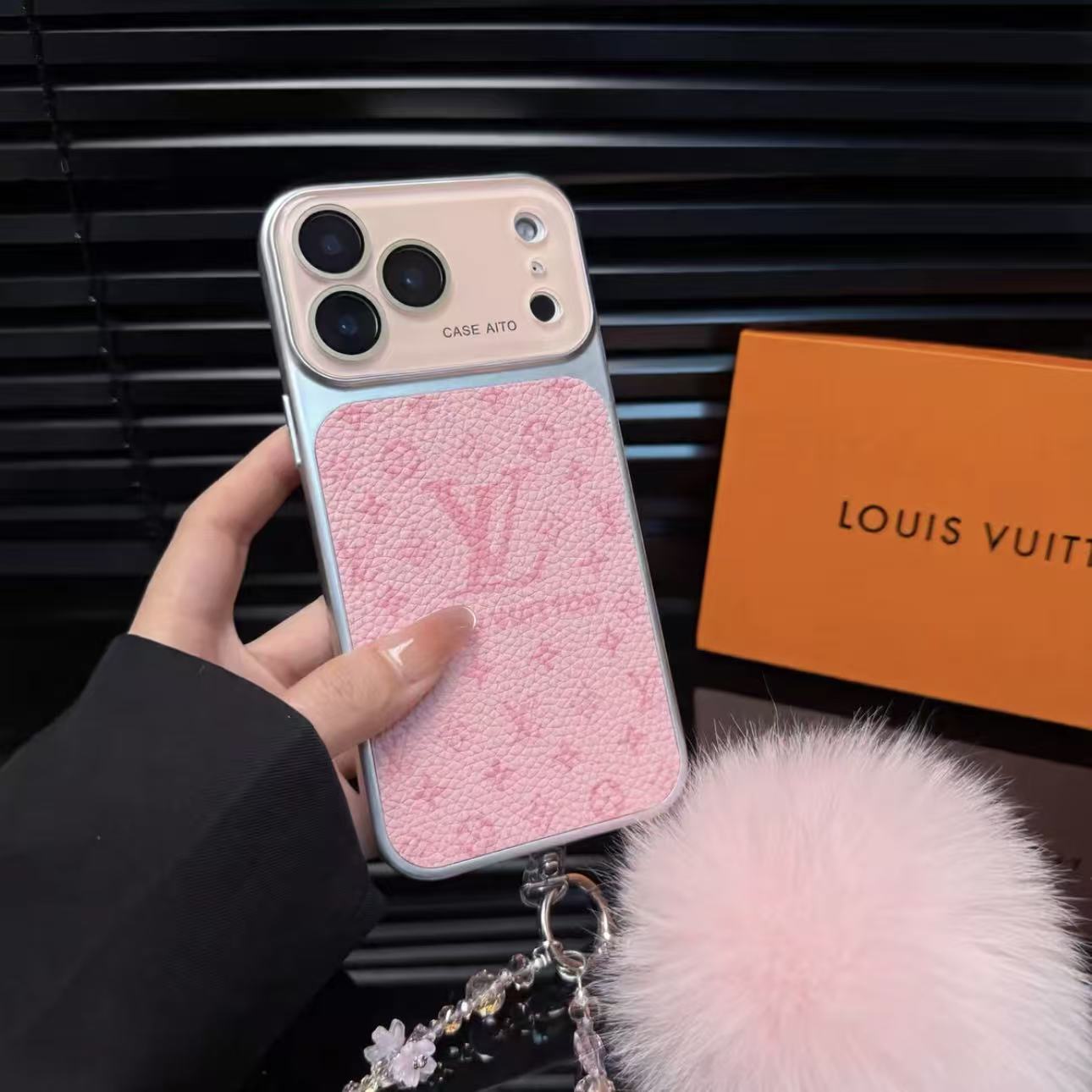 Luxury Monogram Leather Phone Case with Camera Protector