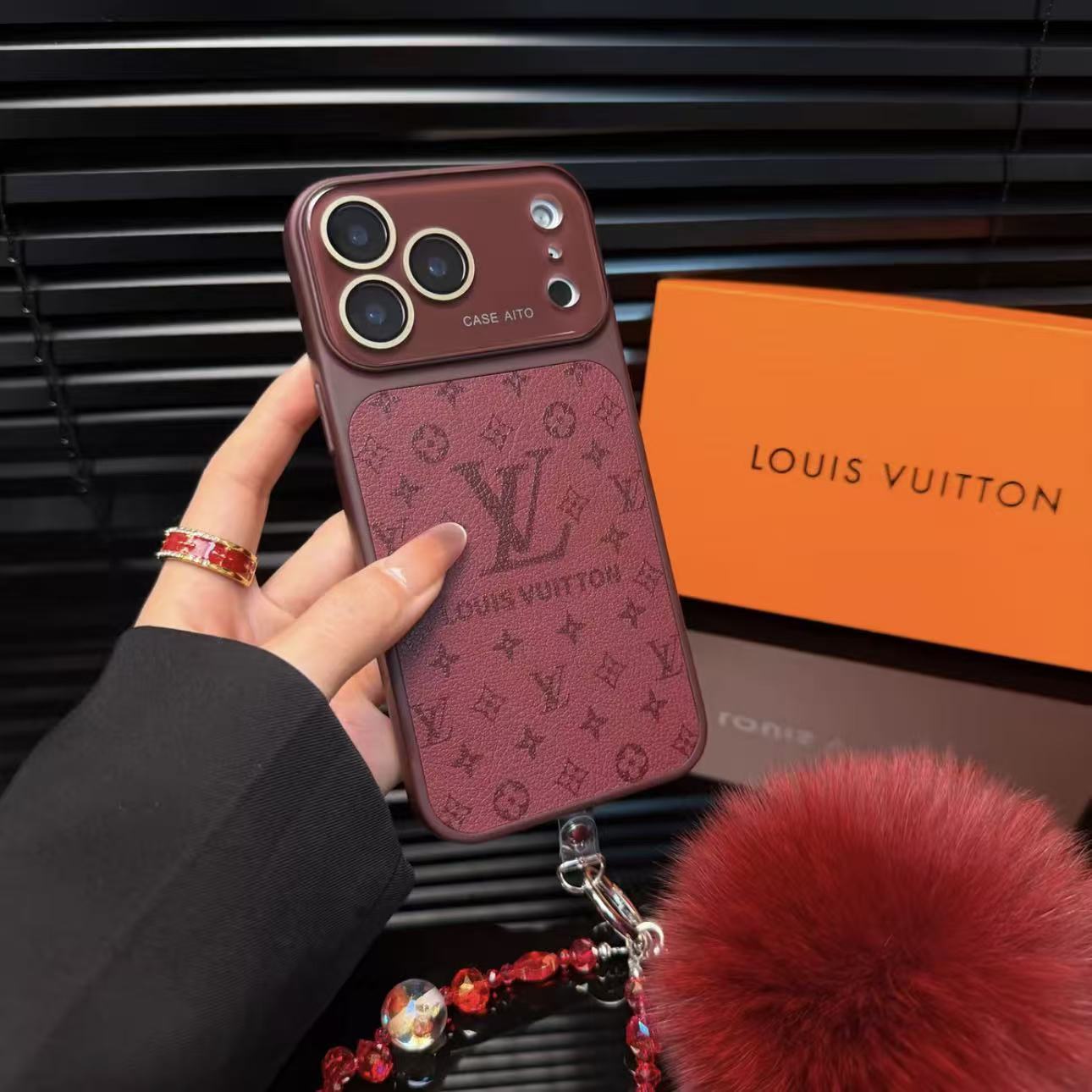 Luxury Monogram Leather Phone Case with Camera Protector