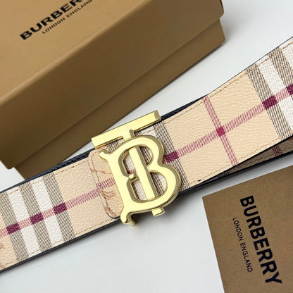 Men‘s Leather Belt â€?TB Monogram Buckle / Check Pattern