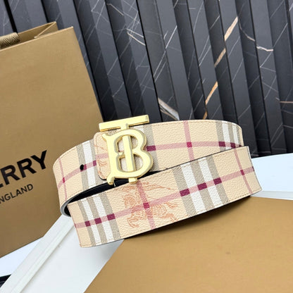Men‘s Leather Belt â€?TB Monogram Buckle / Check Pattern