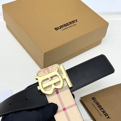Men‘s Leather Belt â€?TB Monogram Buckle / Check Pattern