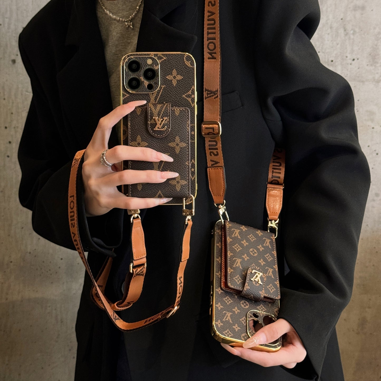 Vintage Monogram Crossbody Wallet iPhone Case with Card Holder