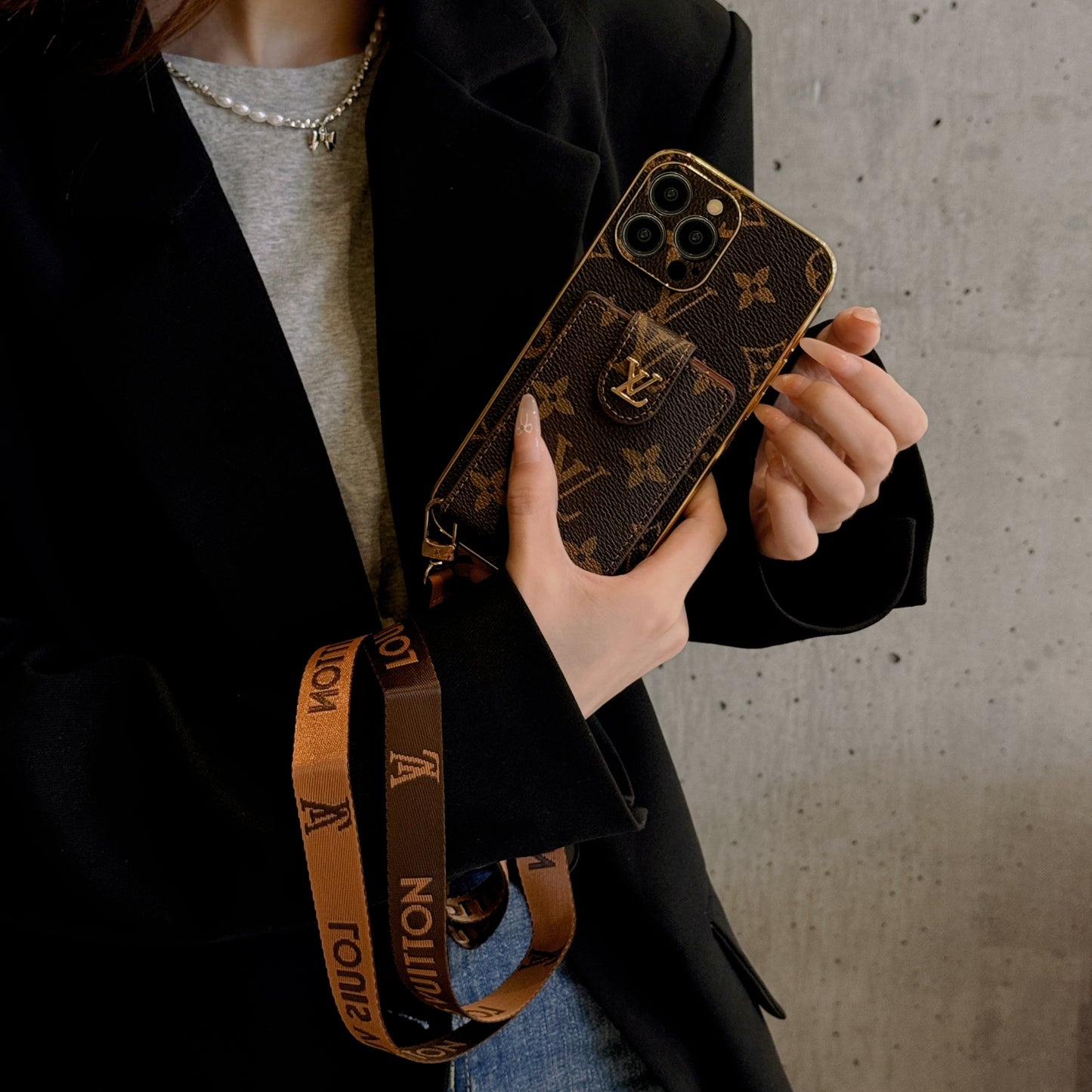 Vintage Monogram Crossbody Wallet iPhone Case with Card Holder