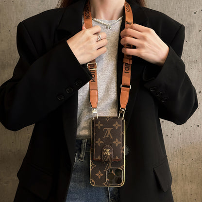Vintage Monogram Crossbody Wallet iPhone Case with Card Holder