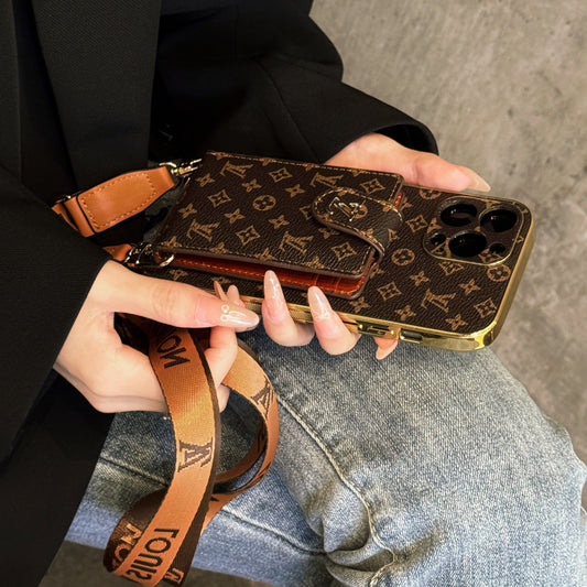 Vintage Monogram Crossbody Wallet iPhone Case with Card Holder